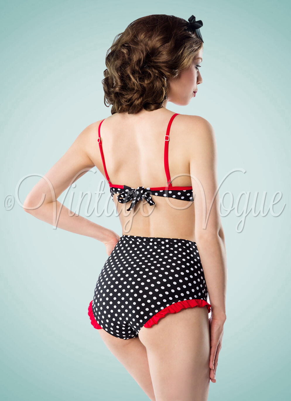 Belsira 50er Jahre Retro Bademode High Waist Punkte Polka Dots Bikini in Schwarz Weiß Rot 0