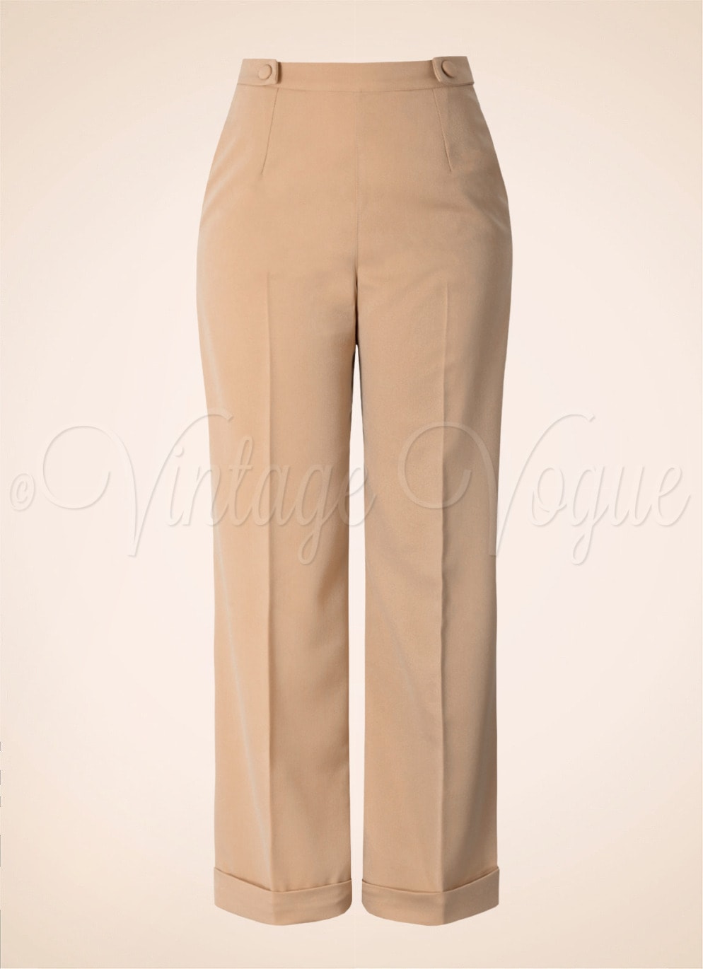 Banned 40er Jahre Retro High Waist Marlene Stoff Hose Party On Trousers in Sand Beige
