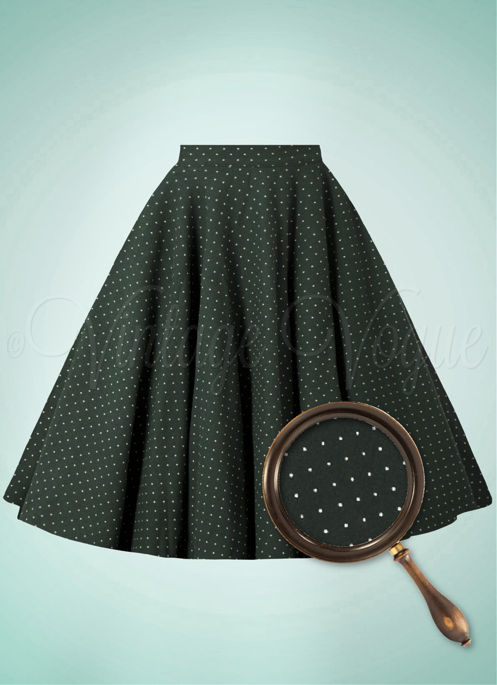 Banned 50er Jahre Vintage High Waist Punkte Tellerrock Cozy Spot Swing Skirt in Dunkelgrün gepunktet