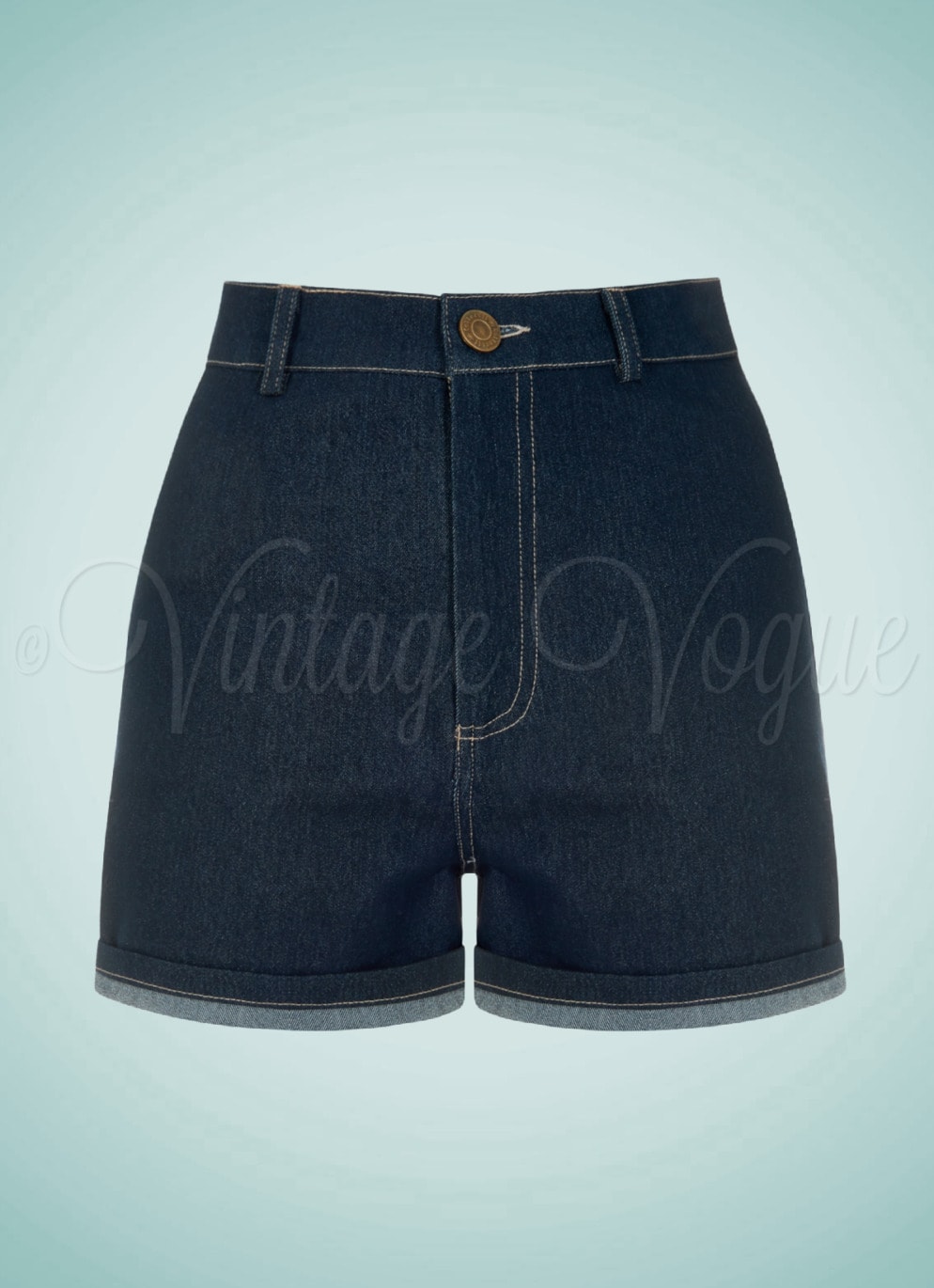 Collectif 50er Jahre High Waist Rockabilly Jeans Shorts Lily Shorts in Denim Dunkelblau