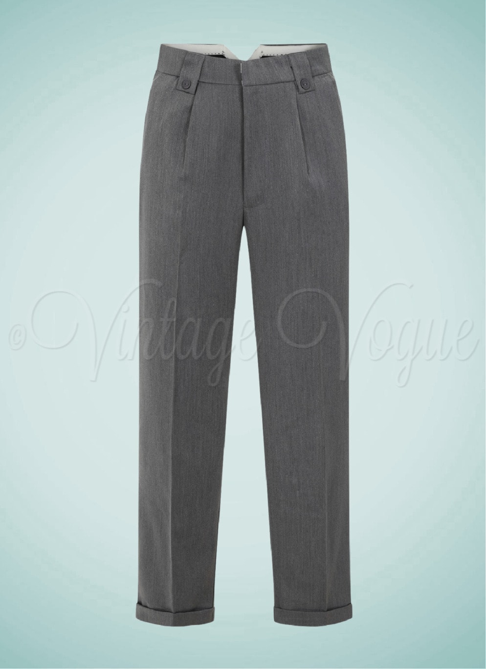 Banned 40er Jahre Vintage Herren Bundfalten Hose Get in Line Trousers in Grau