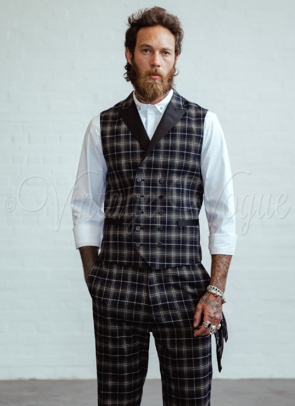 Chet Rock 40er Jahre Vintage Tweed Tartan Anzug Weste Chuck Waistcoat in Dunkelgrün Peaky Blinders Mode Stil Bekleidung 0