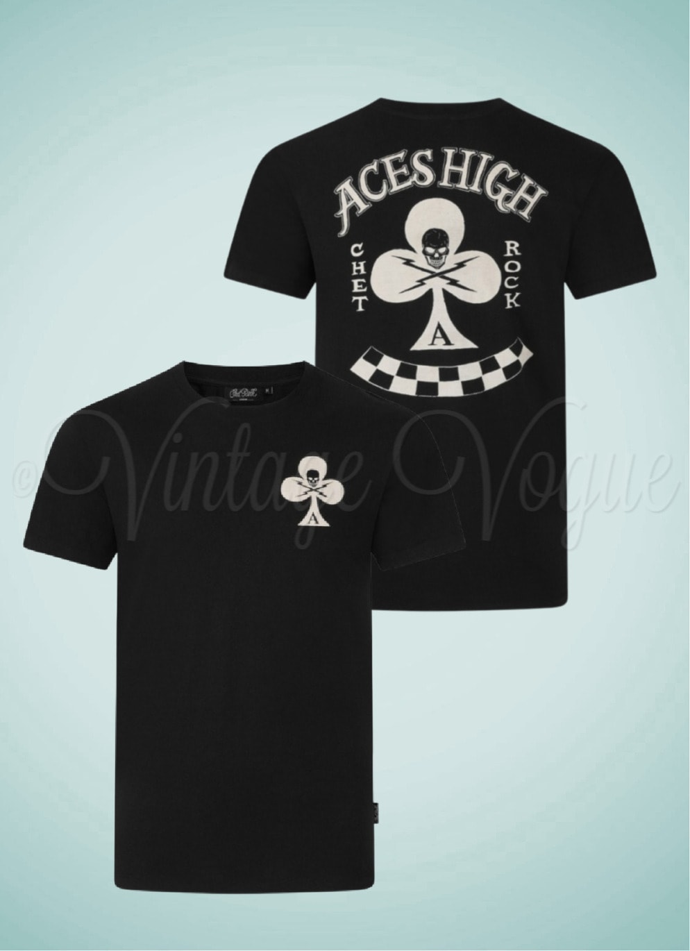Chet Rock 50er Jahre Retro Rockabilly Herren T-Shirt Aces High in Schwarz