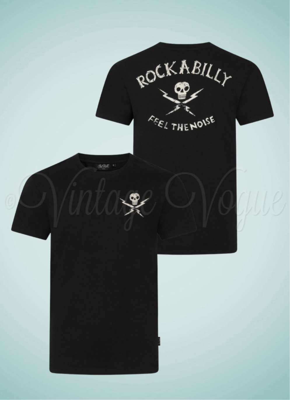 Chet Rock 50er Jahre Retro Rockabilly Herren T-Shirt Feel the Noise in Schwarz