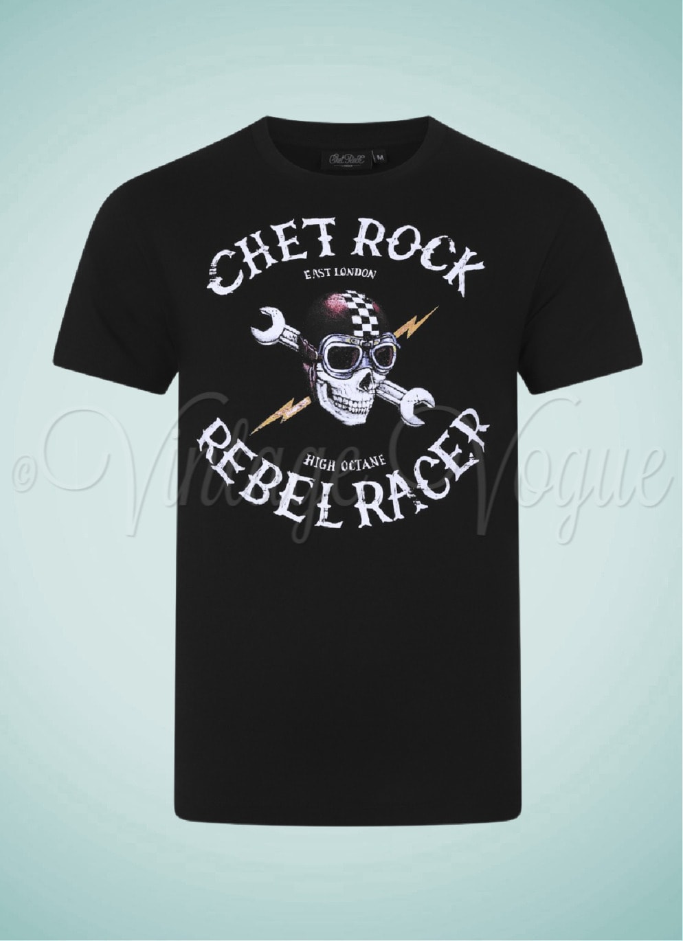 Chet Rock 50er Jahre Retro Rockabilly Herren T-Shirt Rebel Racer in Schwarz