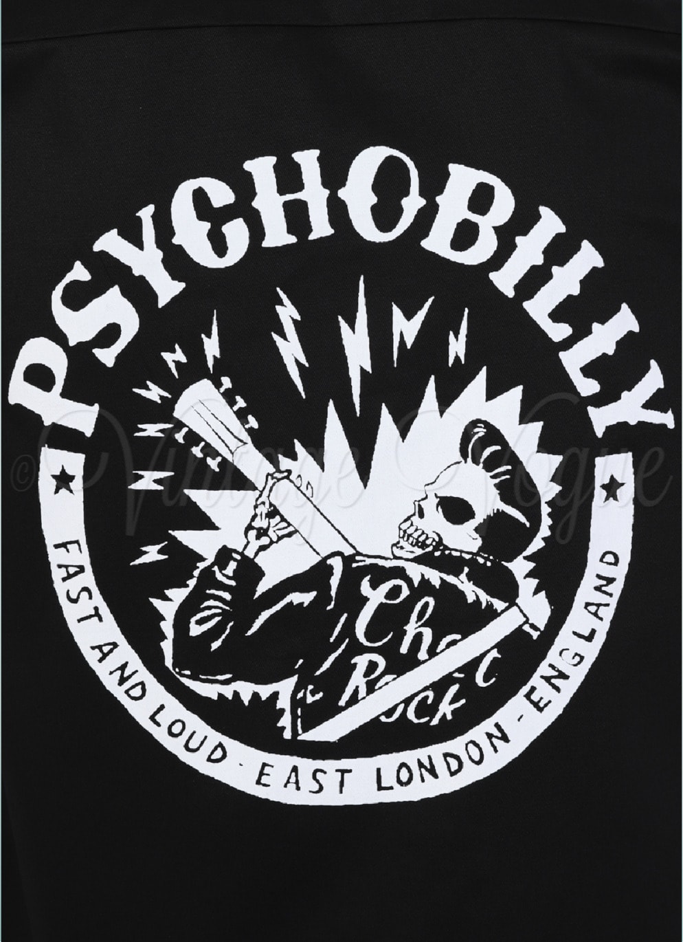Chet Rock 50er Jahre Rockabilly Print Herren Hemd Psychobilly Bowling Shirt in Schwarz