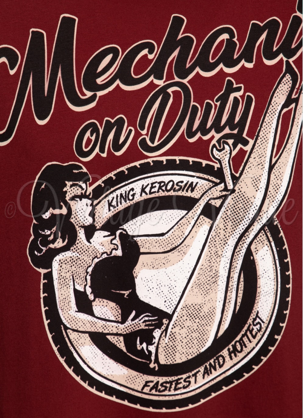 King Kerosin 50er Jahre Retro Rockabilly Herren T-Shirt Mechanic on Duty in Weinrot