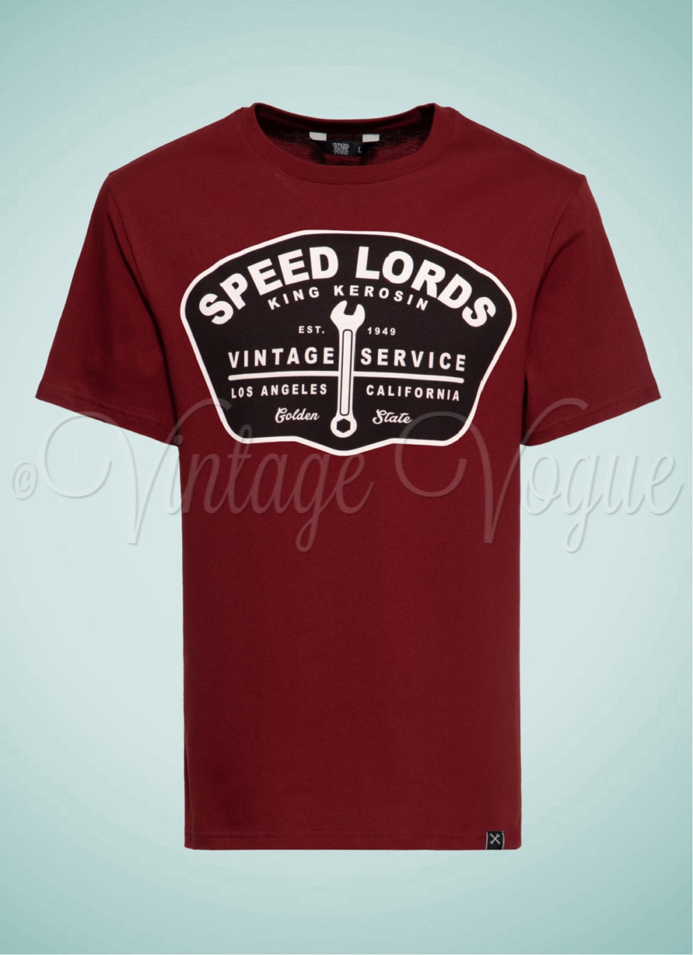 King Kerosin 50er Jahre Retro Rockabilly Herren T-Shirt Speed Lords 1949 in Weinrot