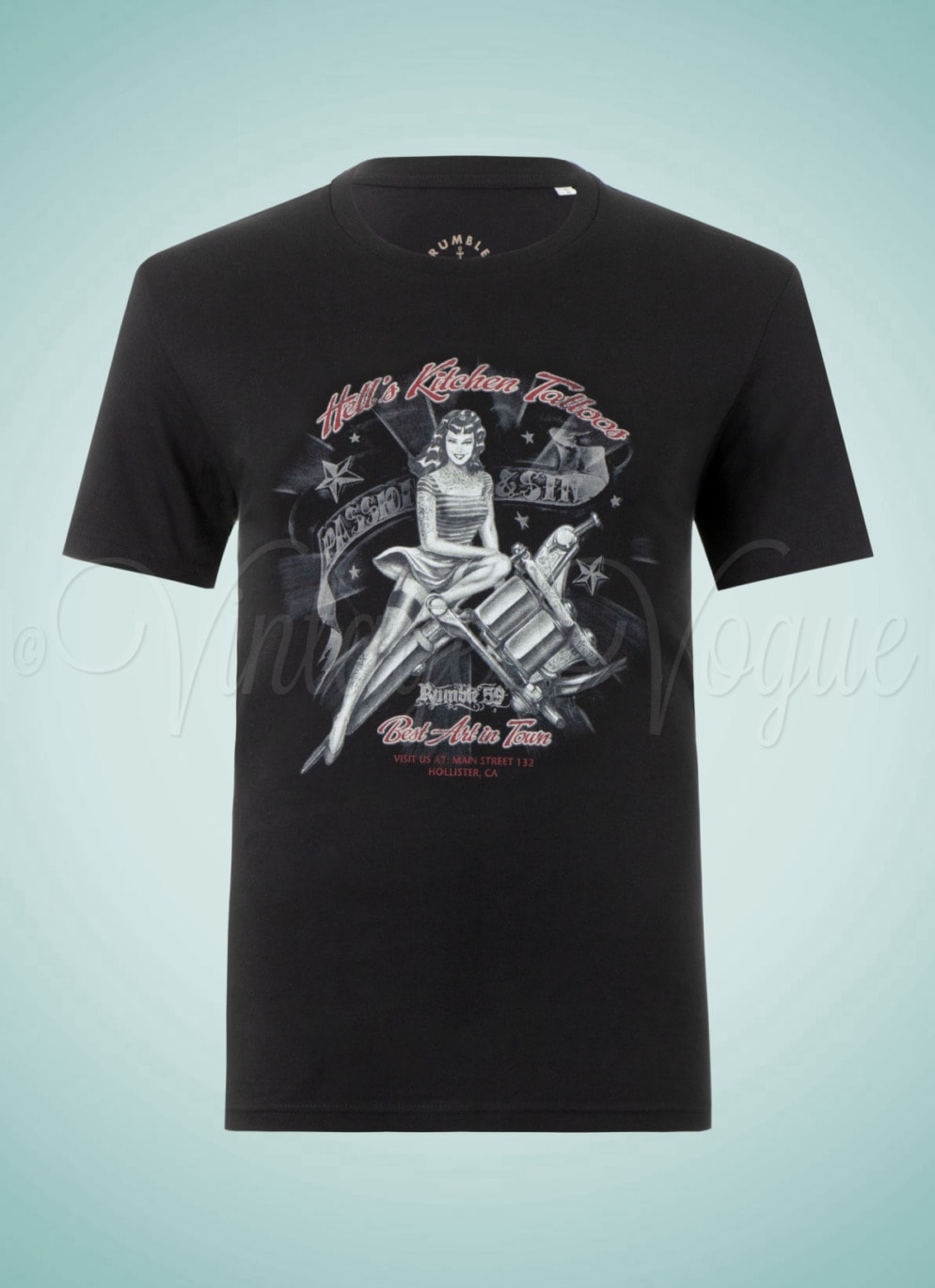 Rumble59 50er Jahre Retro Pin Up Rockabilly Herren T-Shirt Hells's Kitchen Tattoos in Schwarz