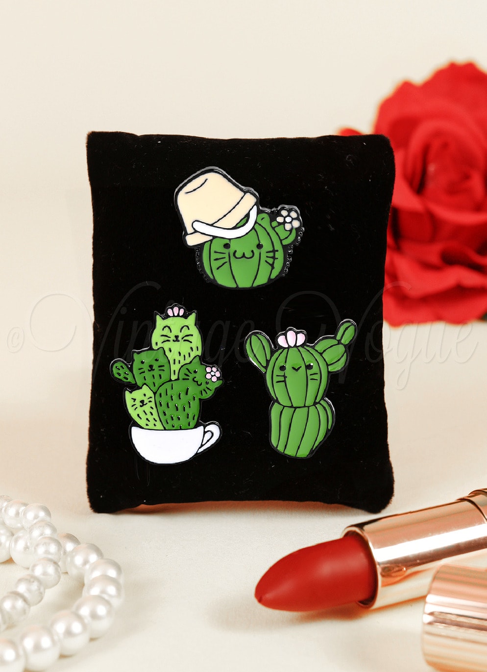 Oh so Retro! Kaktus Broschen Set Cactus Lover Brooches in Grün