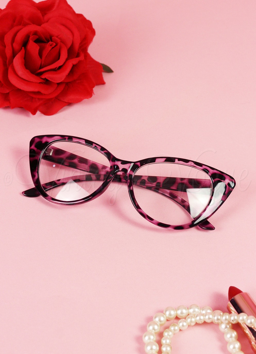 Oh so Retro! Vintage Cat Eye Klarglas Brille Office Cat in Rosa