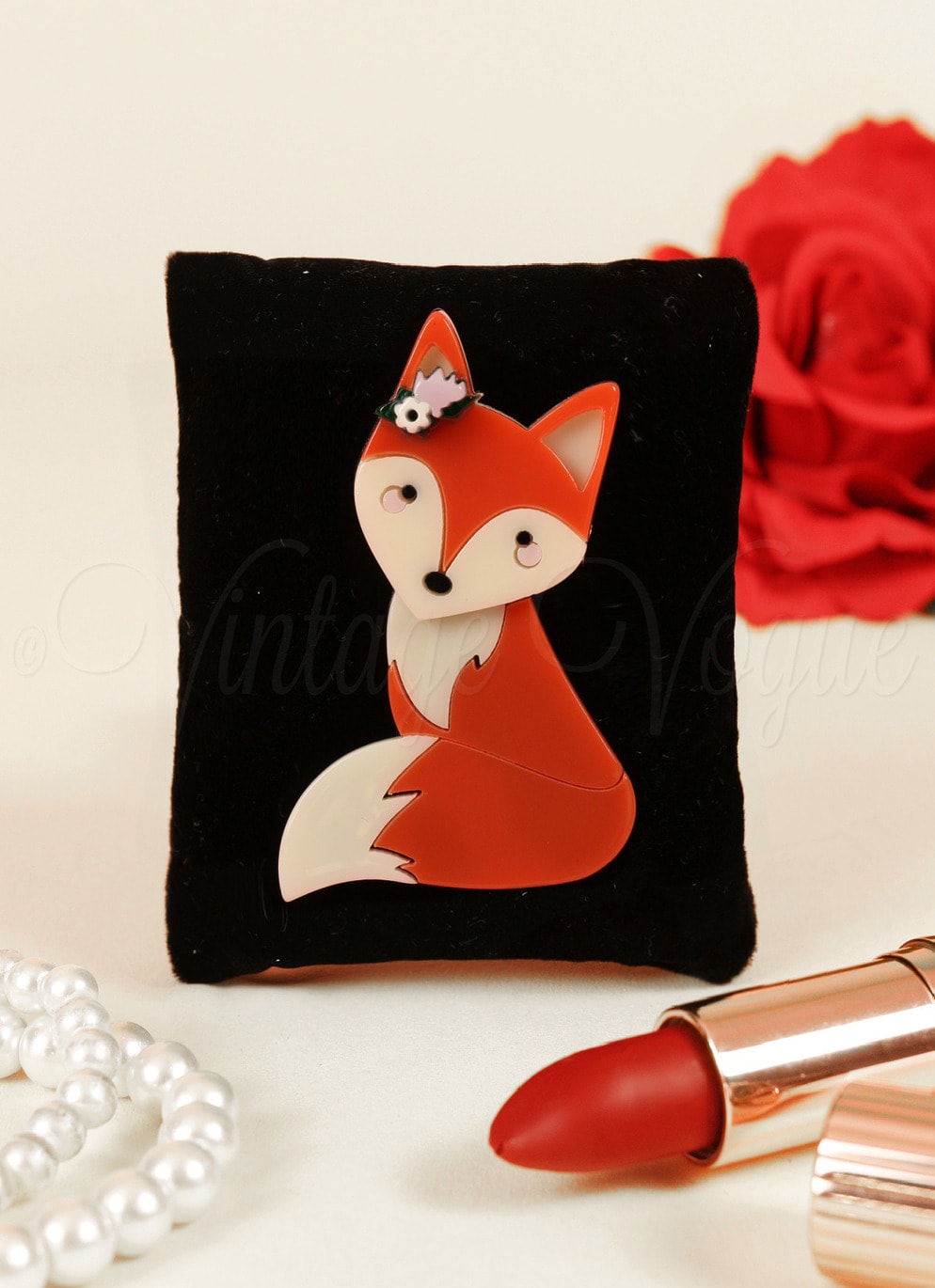 Oh so Retro! Vintage Fuchs Brosche Cute Fox Brooch in Orange