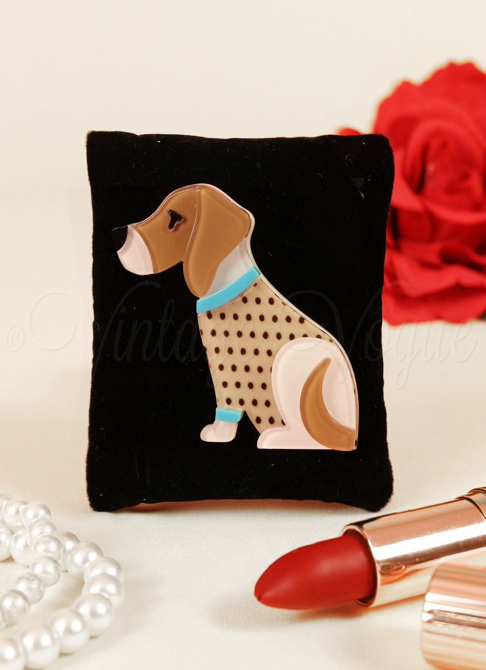 Oh so Retro! Vintage Hunde Brosche Beagle Dog Brooch in Braun