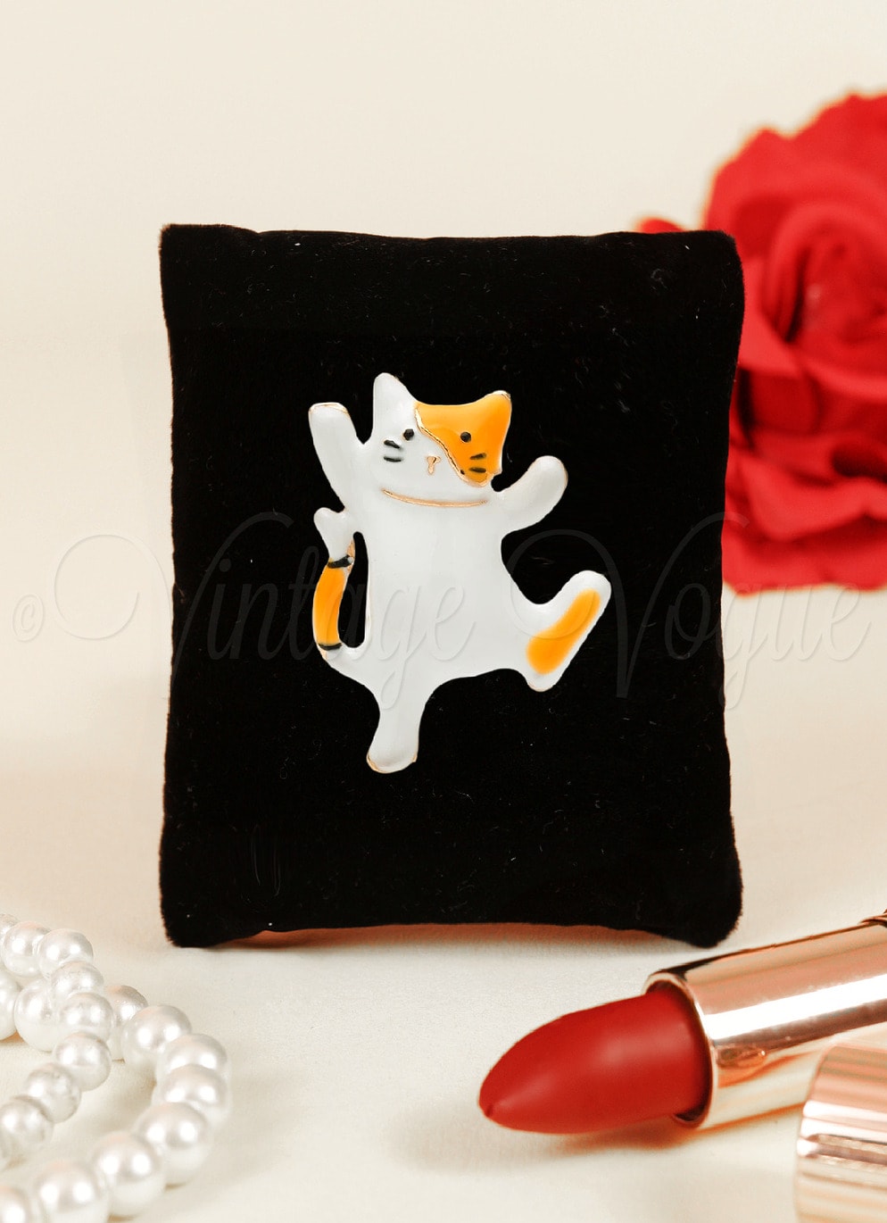 Oh so Retro! Vintage Katzen Brosche Jumping Cat Brooch in Weiß