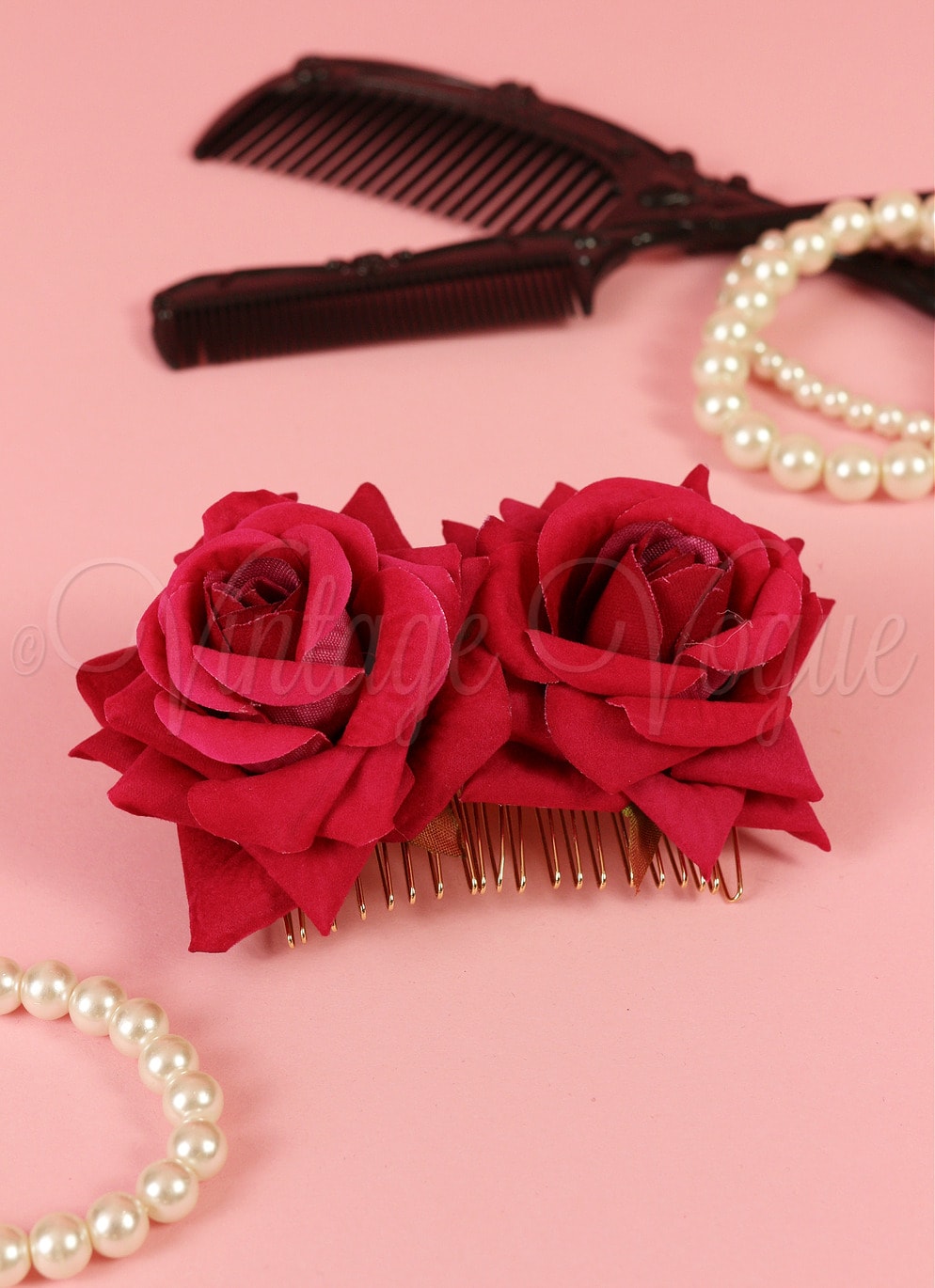 Oh so Retro! Vintage Rosen Haarspange Double Rose in Pink