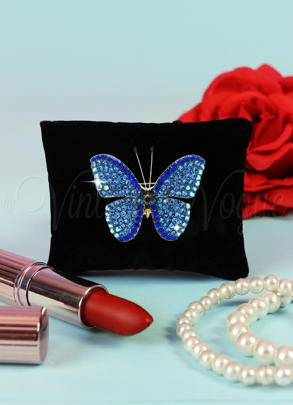 Oh so Retro! Vintage Schmetterling Brosche Butterfly Brooch in Blau