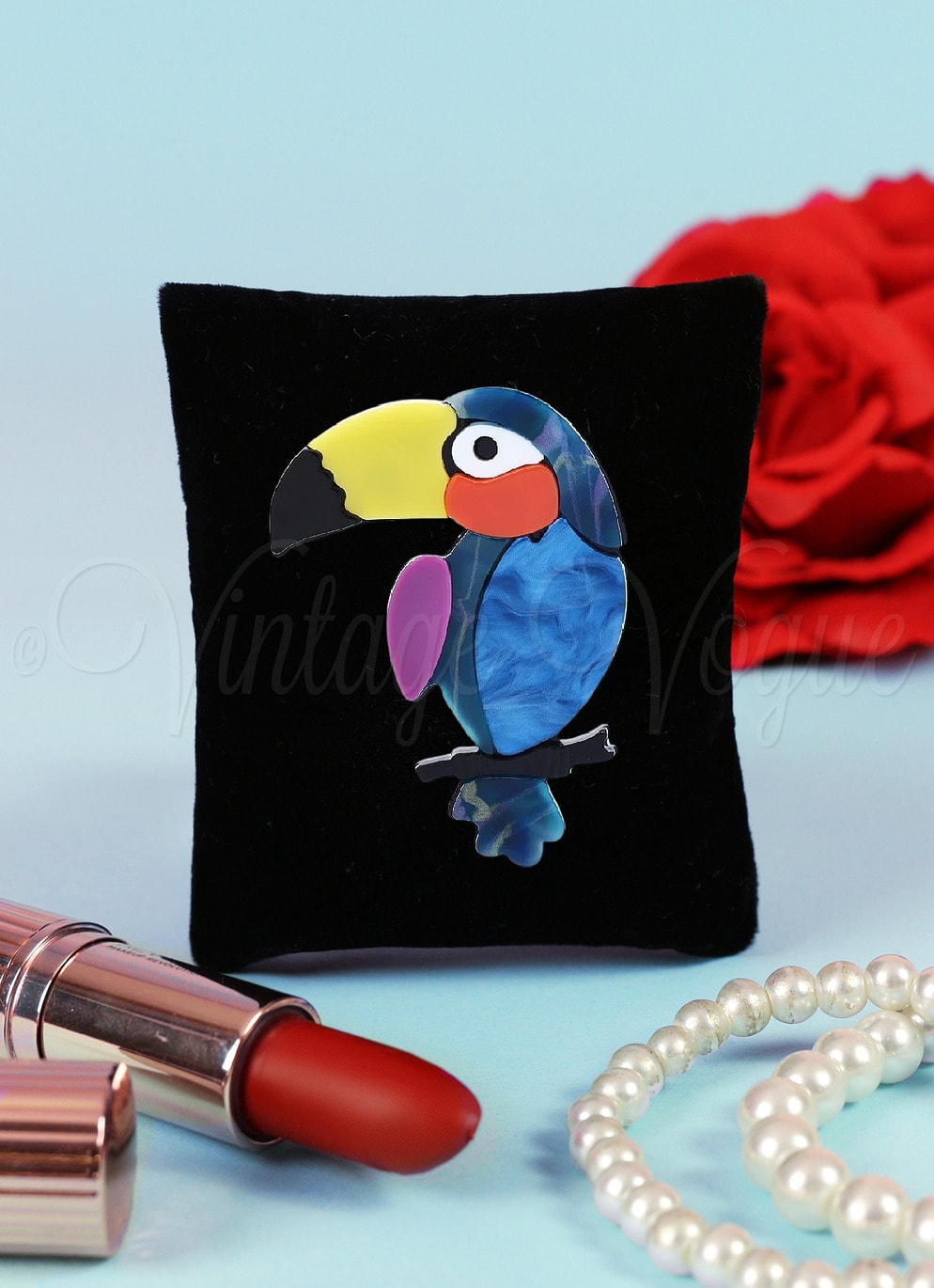 Oh so Retro! Vintage Vogel Brosche Toucan Brooch in Blau