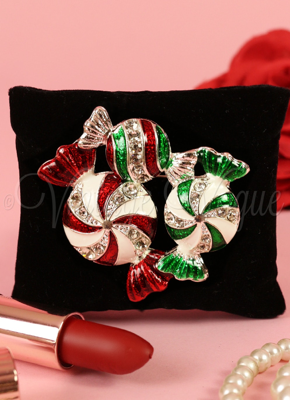 Oh so Retro! Weihnachts Bonbons Brosche Christmas Mints Brooch in Rot Grün