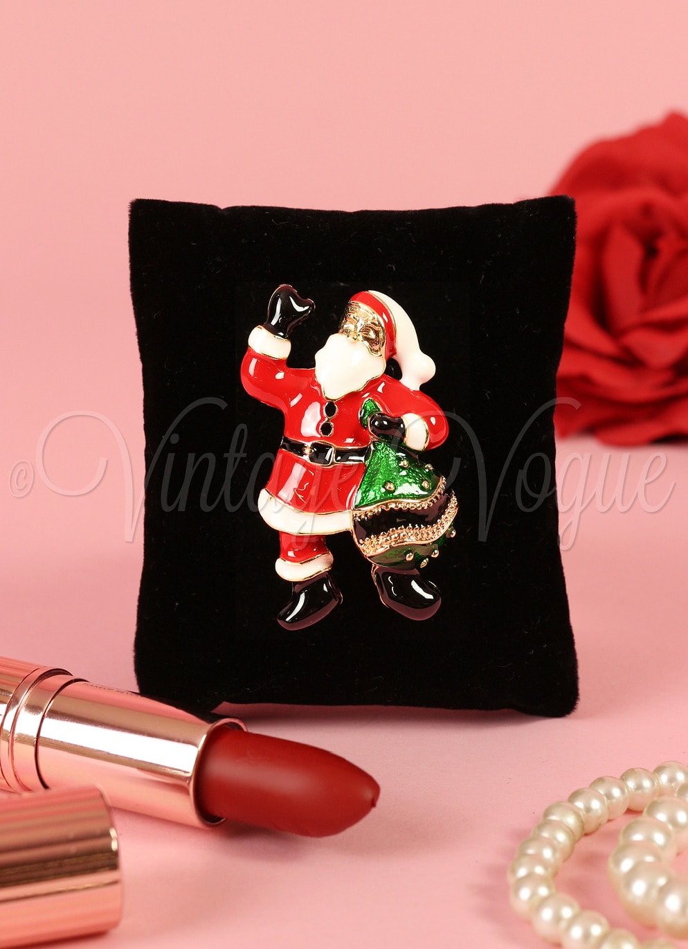Oh so Retro! Weihnachtsmann Brosche Christmas Santa Brooch in Rot Weiß