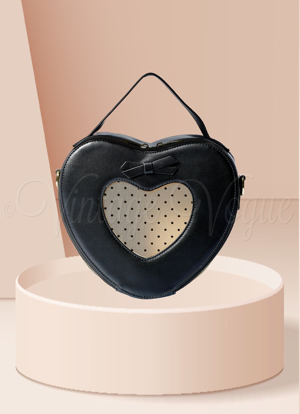 Banned Retro Mesh Punkte Herz Handtasche “Elegant Spots Bag in Schwarz