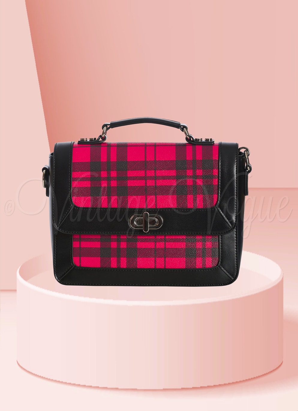 Banned Retro Tartan Handtasche “Lady Prim Bag” in Schwarz Rot