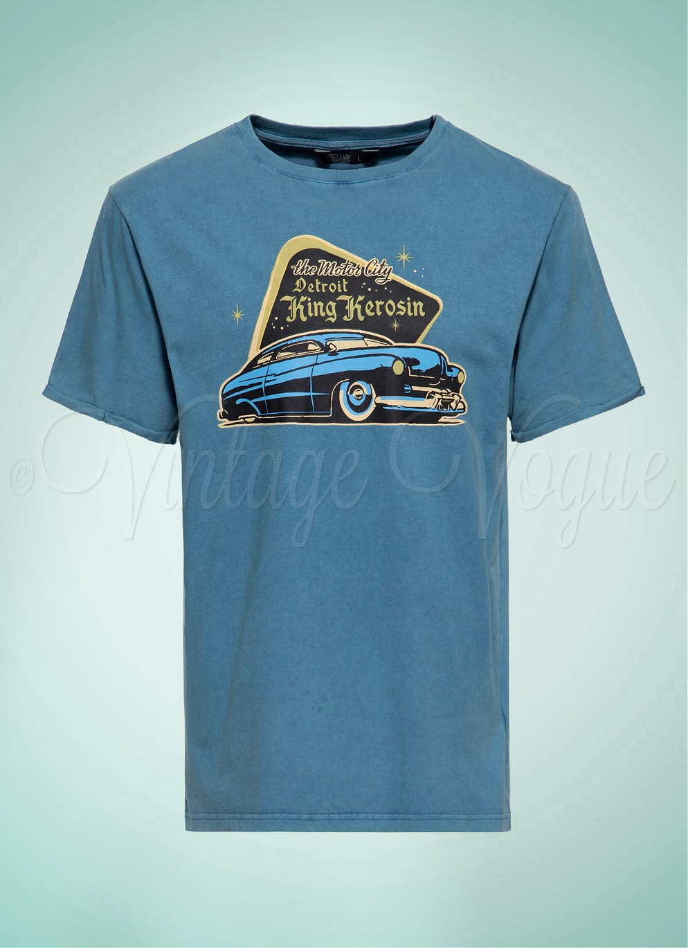 King Kerosin 50er Jahre Retro Rockabilly Herren T-Shirt Detroit Greaser in Blau KKI31009-523