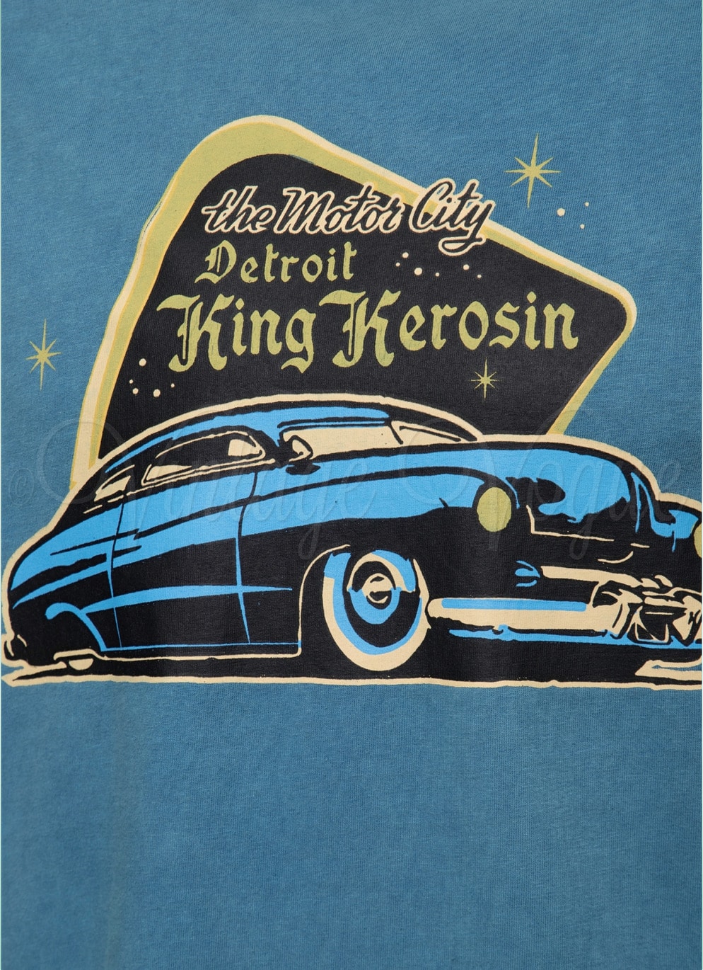 King Kerosin 50er Jahre Retro Rockabilly Herren T-Shirt Detroit Greaser in Blau KKI31009-523