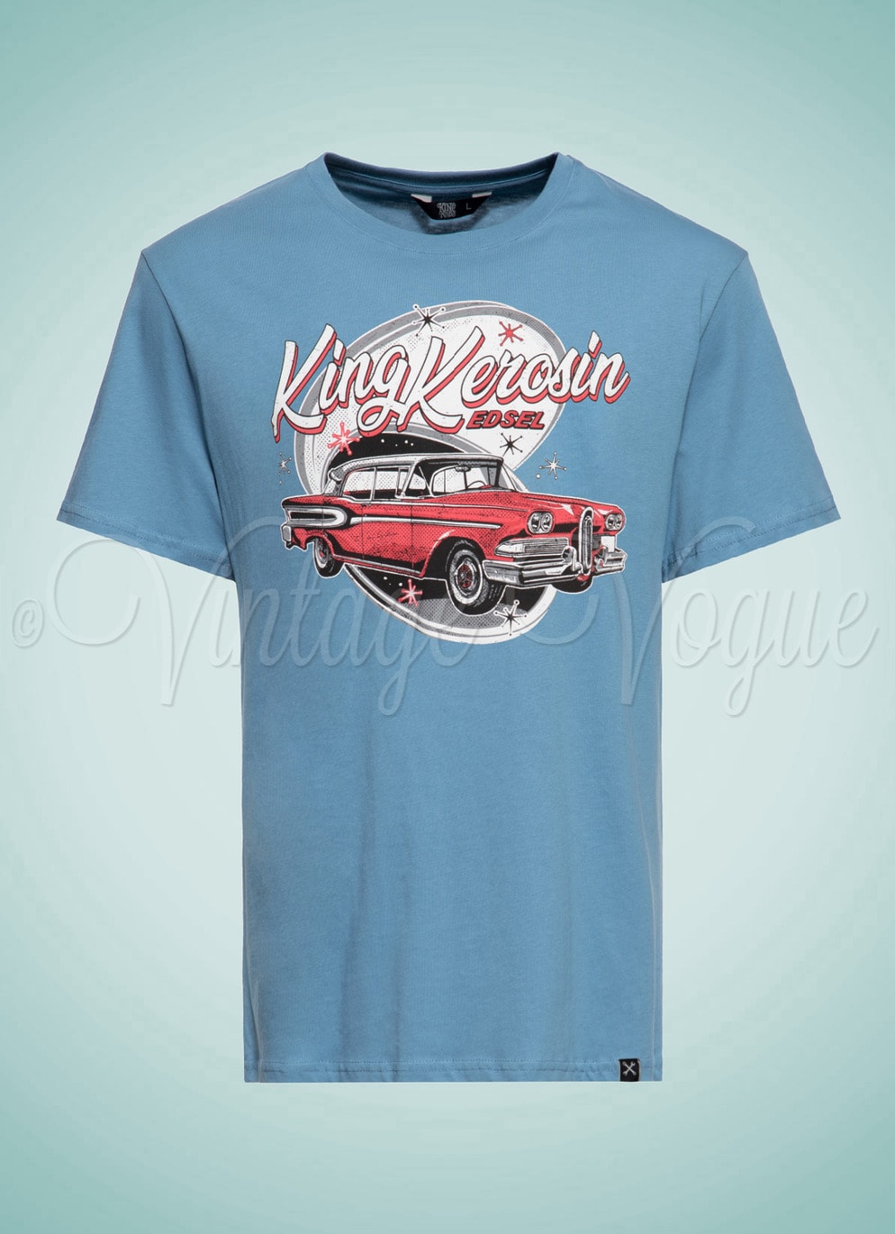 King Kerosin 50er Jahre Retro Rockabilly Herren T-Shirt KK Edsel in Blau 31001-614