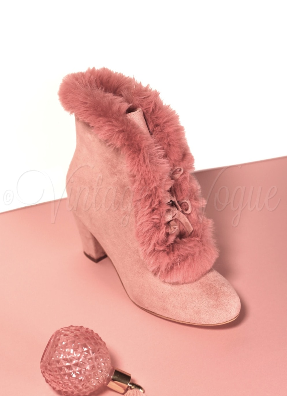 Lulu Hun 50er Jahre Retro Vintage Fell Boots Stiefelletten Tatiana in Rosa