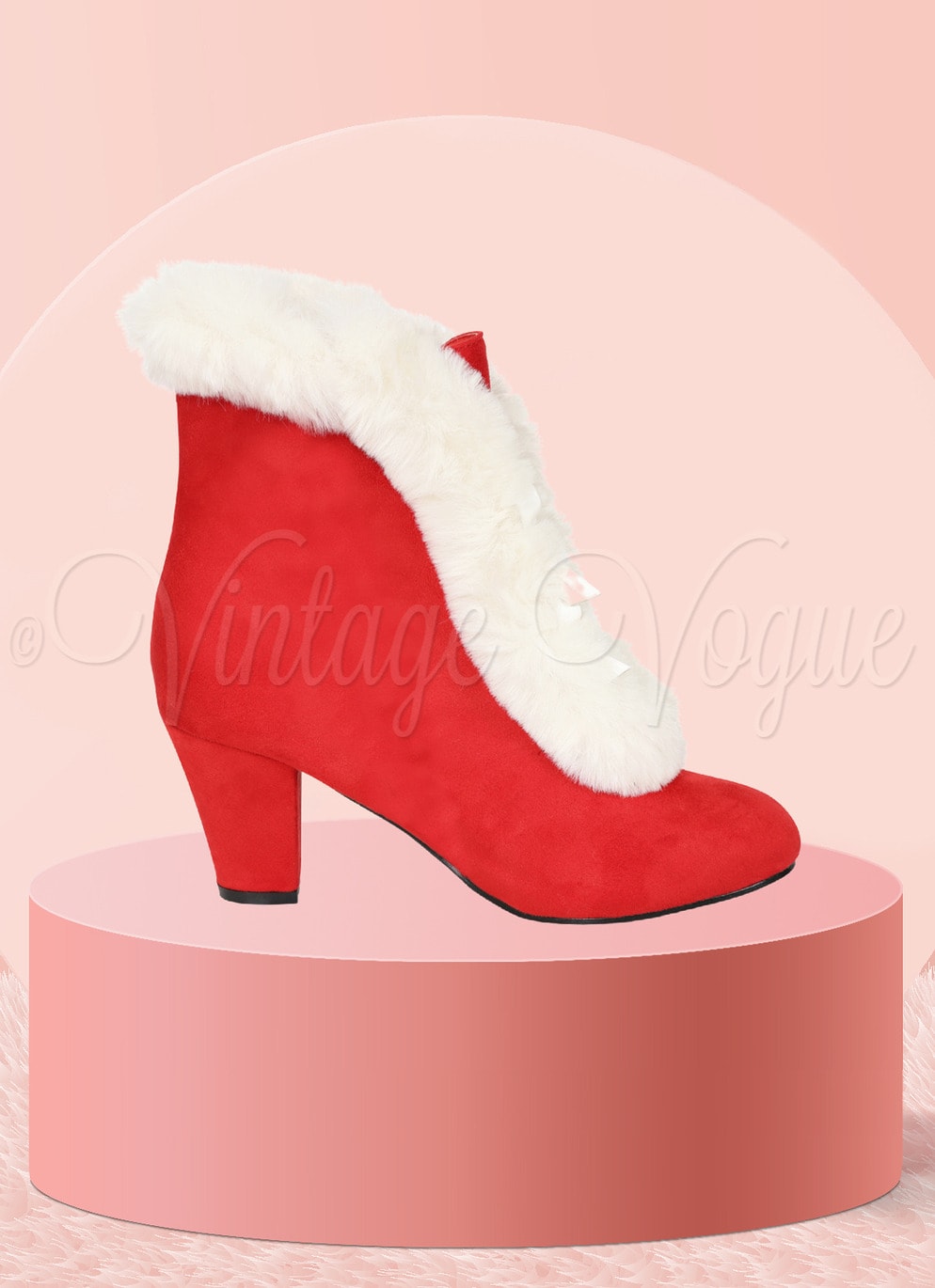 Lulu Hun 50er Jahre Retro Vintage Fell Boots Stiefelletten Tatiana in Rot Weiß