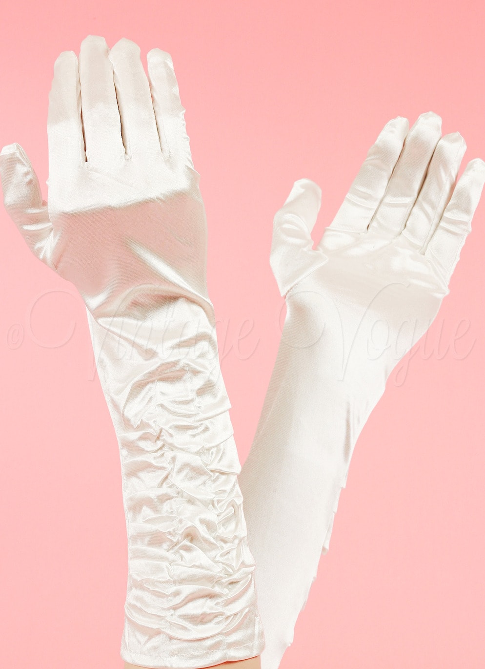 Oh so Retro! Vintage Handschuhe Midi Satin Gloves in Elfenbein