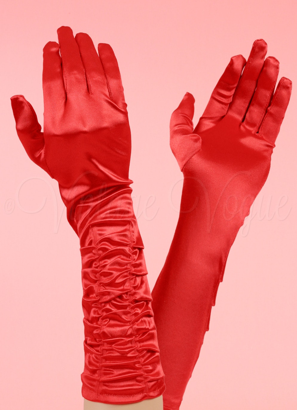 Oh so Retro! Vintage Handschuhe Midi Satin Gloves in Rot