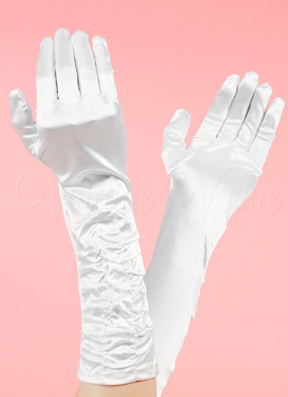 Oh so Retro! Vintage Handschuhe Midi Satin Gloves in Weiß