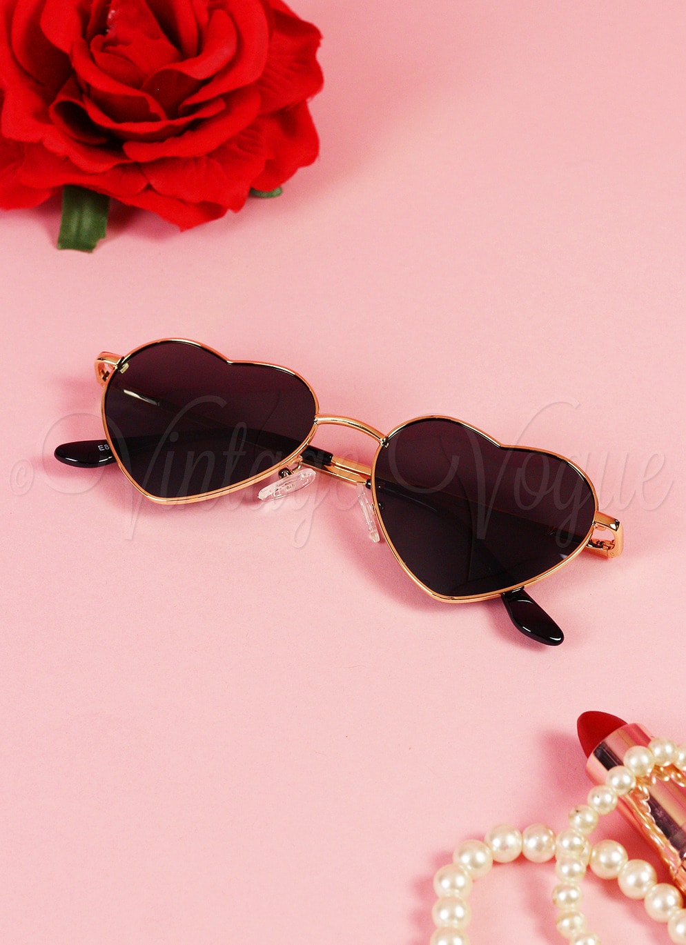 Oh so Retro! Vintage Herzen Sonnenbrille Heart Glasses in Schwarz Gold