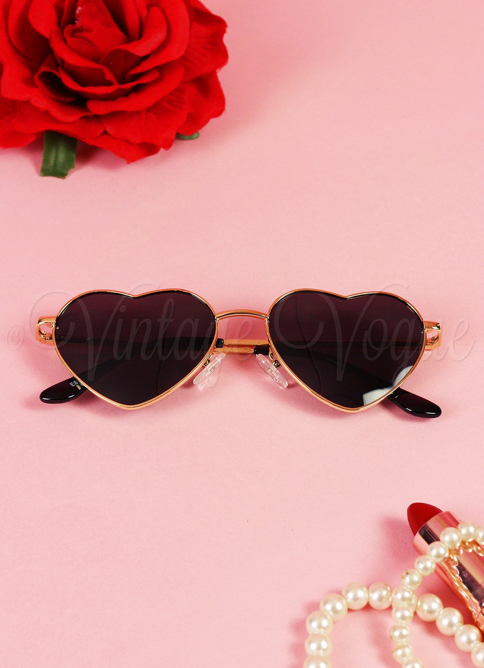 Oh so Retro! Vintage Herzen Sonnenbrille Heart Glasses in Schwarz Gold