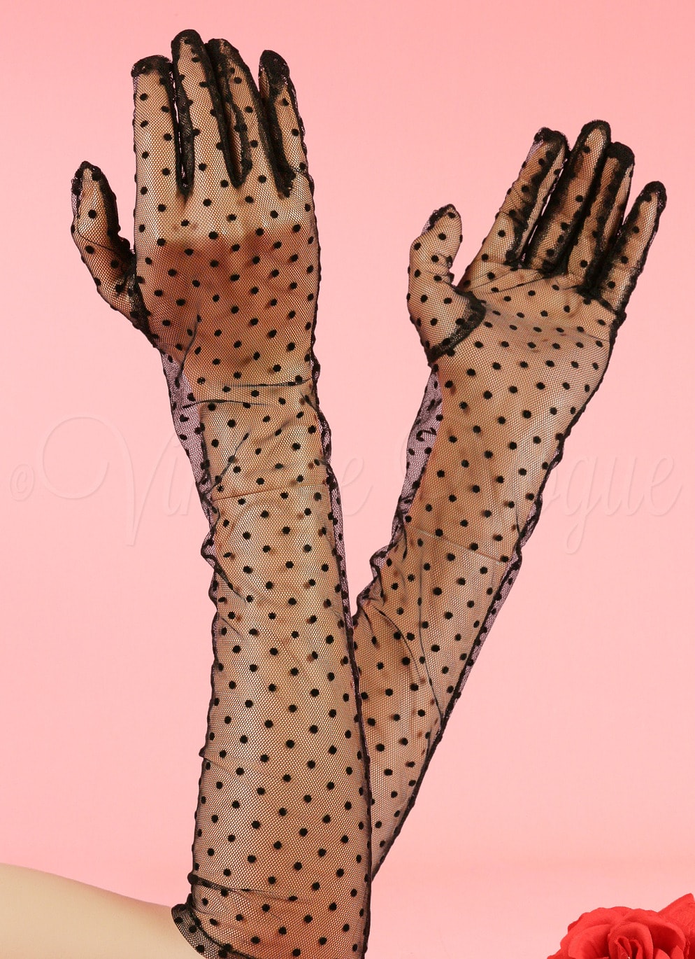 Oh so Retro! Vintage Mesh Polka Dots Punkte Handschuhe in Schwarz