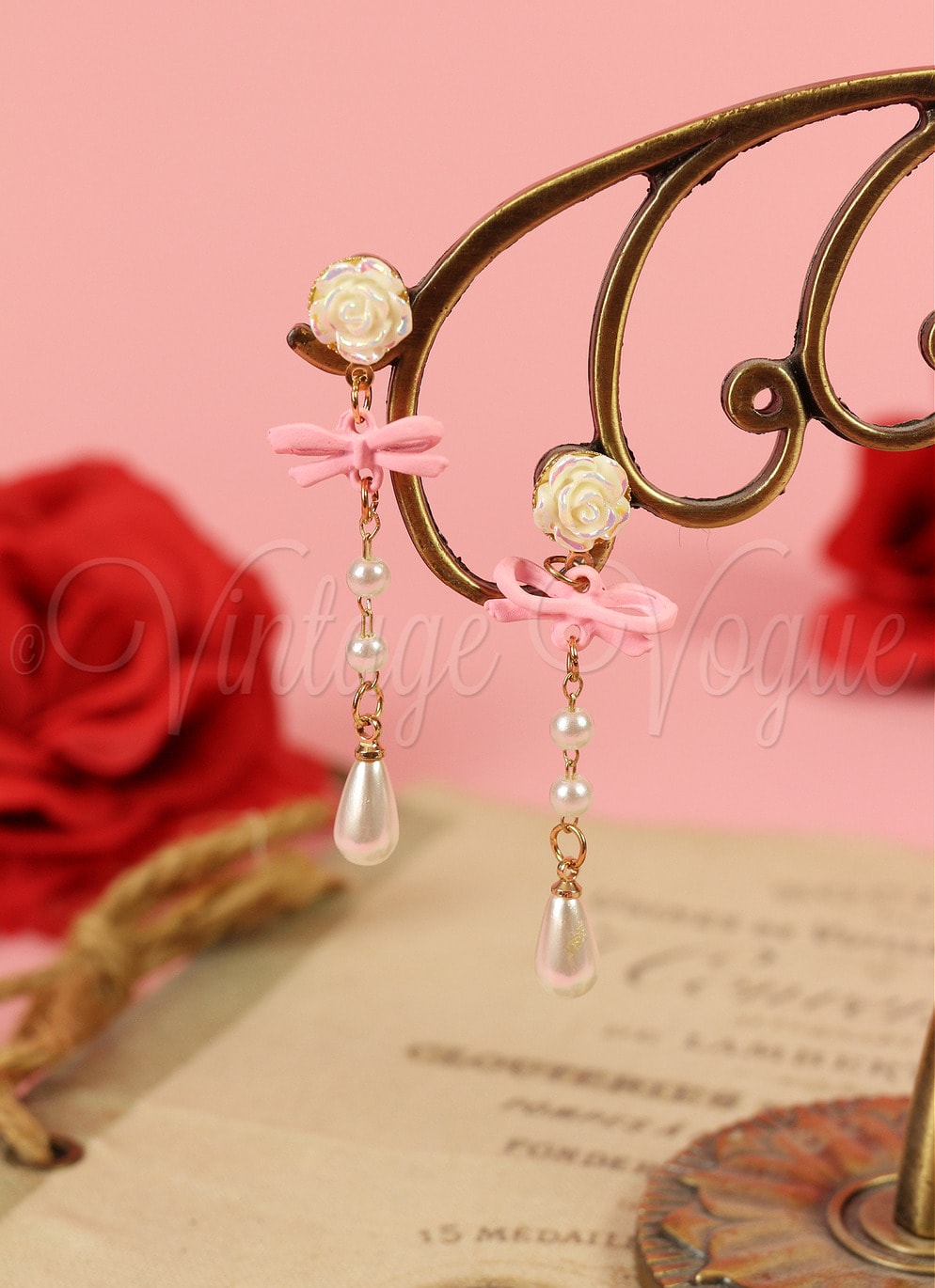 Oh so Retro! Vintage Perlen Ohrhänger Falling Pearls on Rose Rosa & Creme