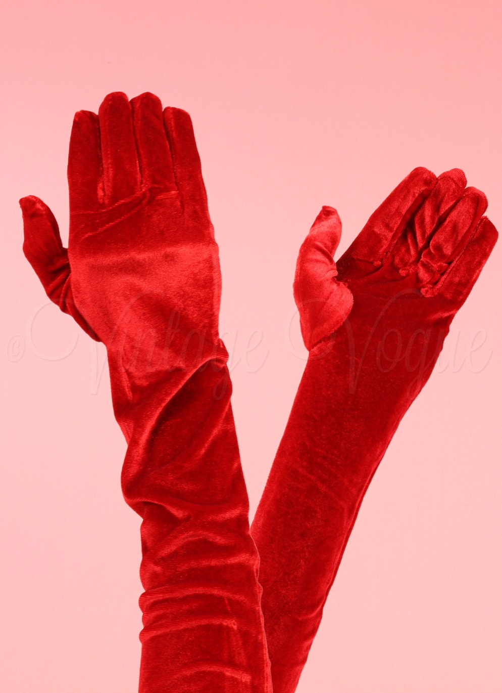 Oh so Retro! Vintage Samt Handschuhe Long Velvet Gloves in Rot