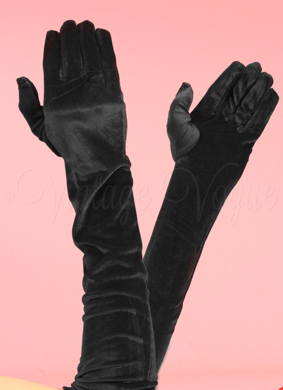 Oh so Retro! Vintage Samt Handschuhe Long Velvet Gloves in Schwarz