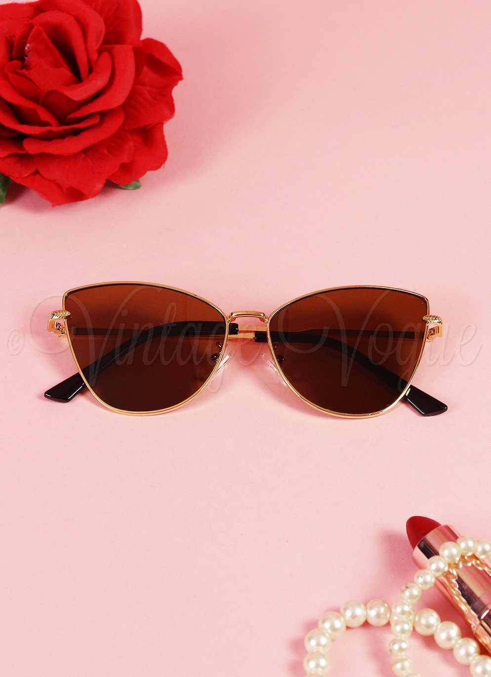 Oh so Retro! Vintage Sonnenbrille Modern Cat Eye in Braun Gold