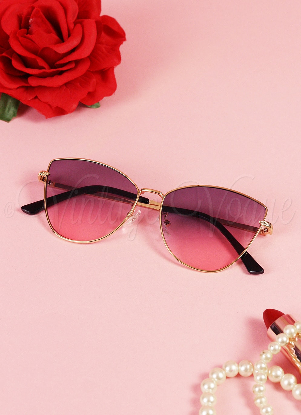 Oh so Retro! Vintage Sonnenbrille Modern Cat Eye in Pink Gold