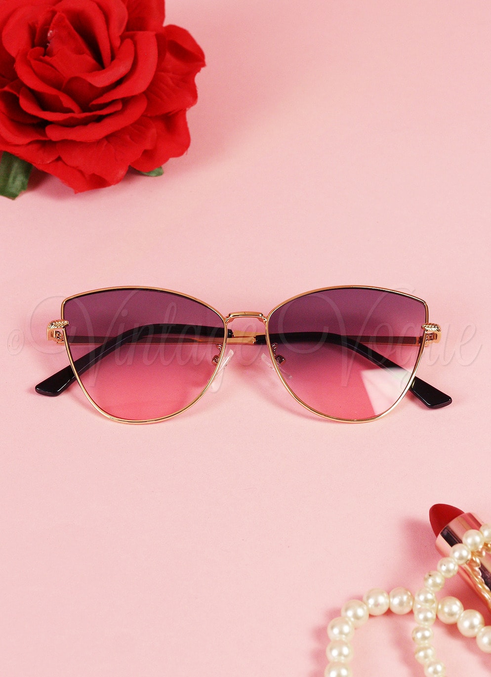 Oh so Retro! Vintage Sonnenbrille Modern Cat Eye in Pink Gold