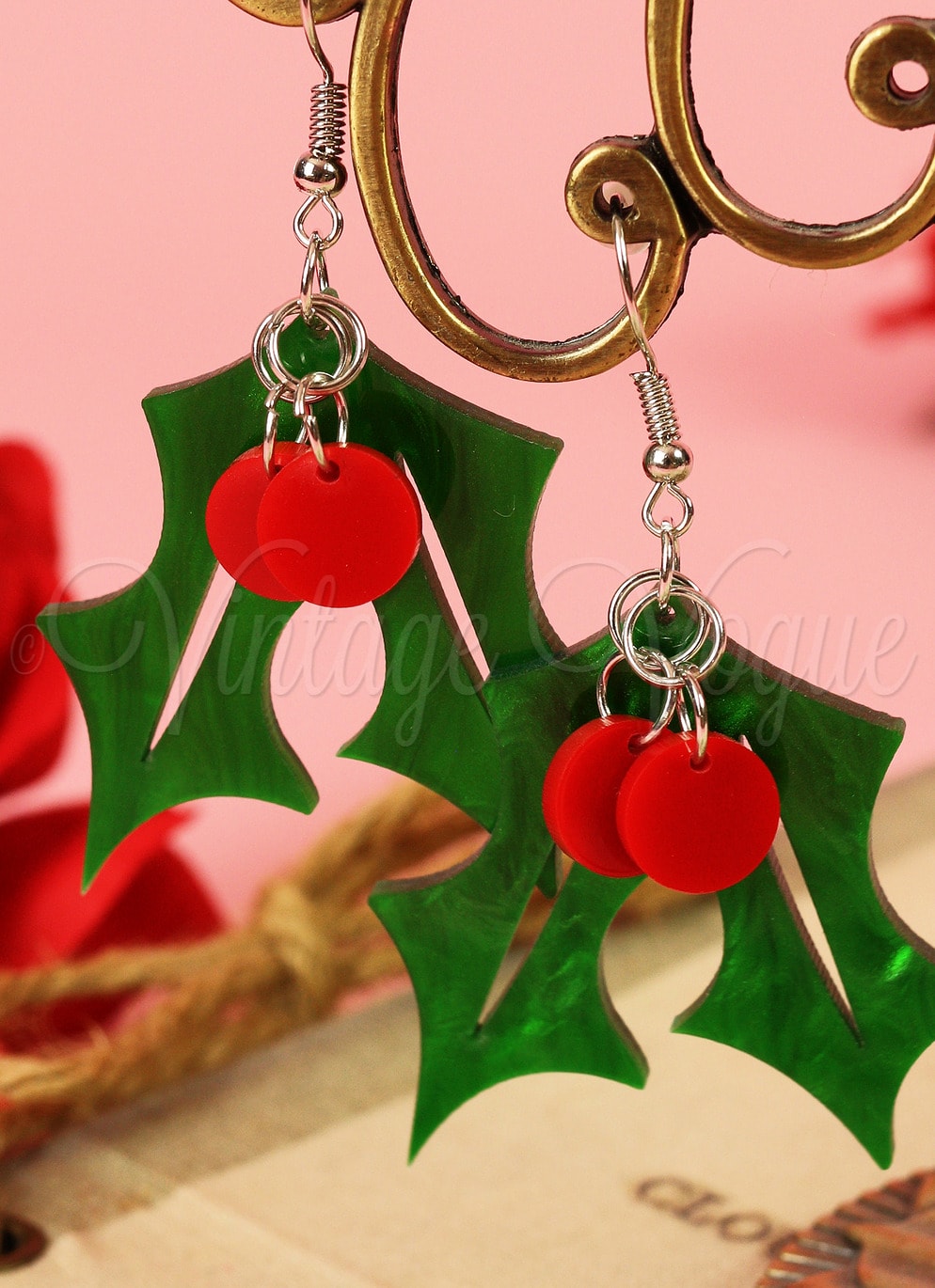 Oh so Retro! Vintage Weihnachts Mistelzweige Glitter Ohrhänger in Grün