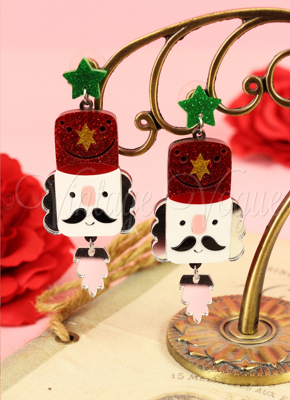 Oh so Retro! Vintage Weihnachts Nussknacker Ohrhänger in Rot Weiß
