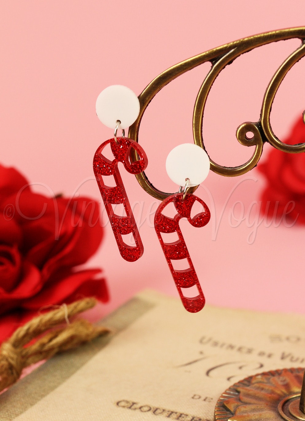 Oh so Retro! Vintage Weihnachts Zuckerstangen Glitter Ohrhänger in Rot