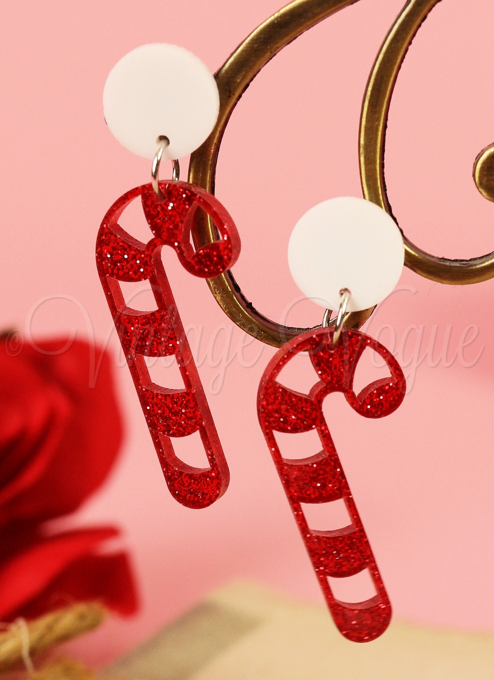 Oh so Retro! Vintage Weihnachts Zuckerstangen Glitter Ohrhänger in Rot