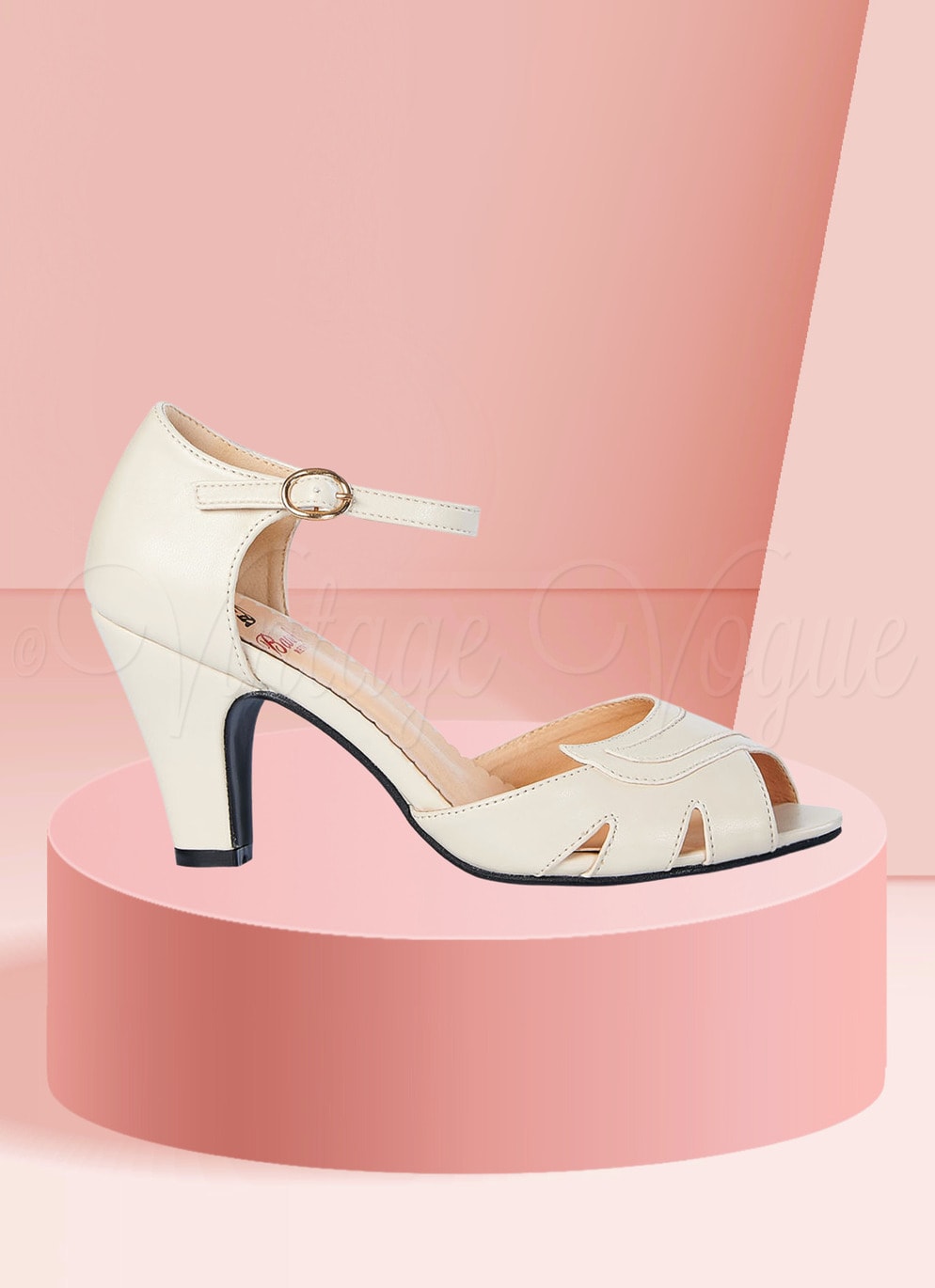 Banned 40er Jahre Vintage Riemchen Peeptoe Sandaletten "Mable Heels" in Cream