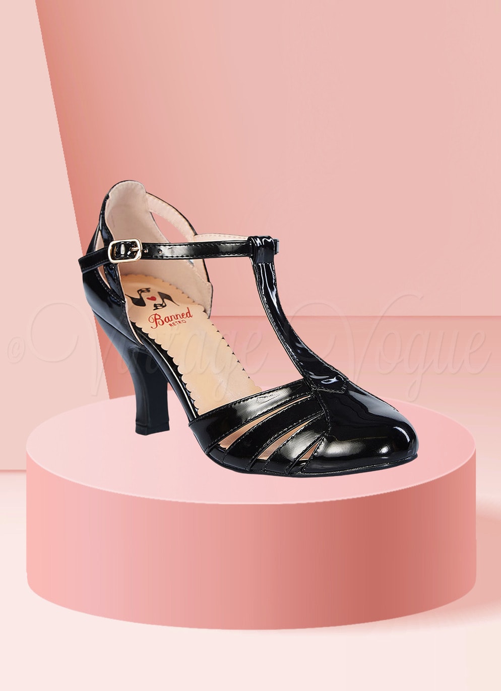 Banned Retro T-Steg Mary Jane Pin-Up Riemchen Pumps "Dance Me To The Stars" in Black