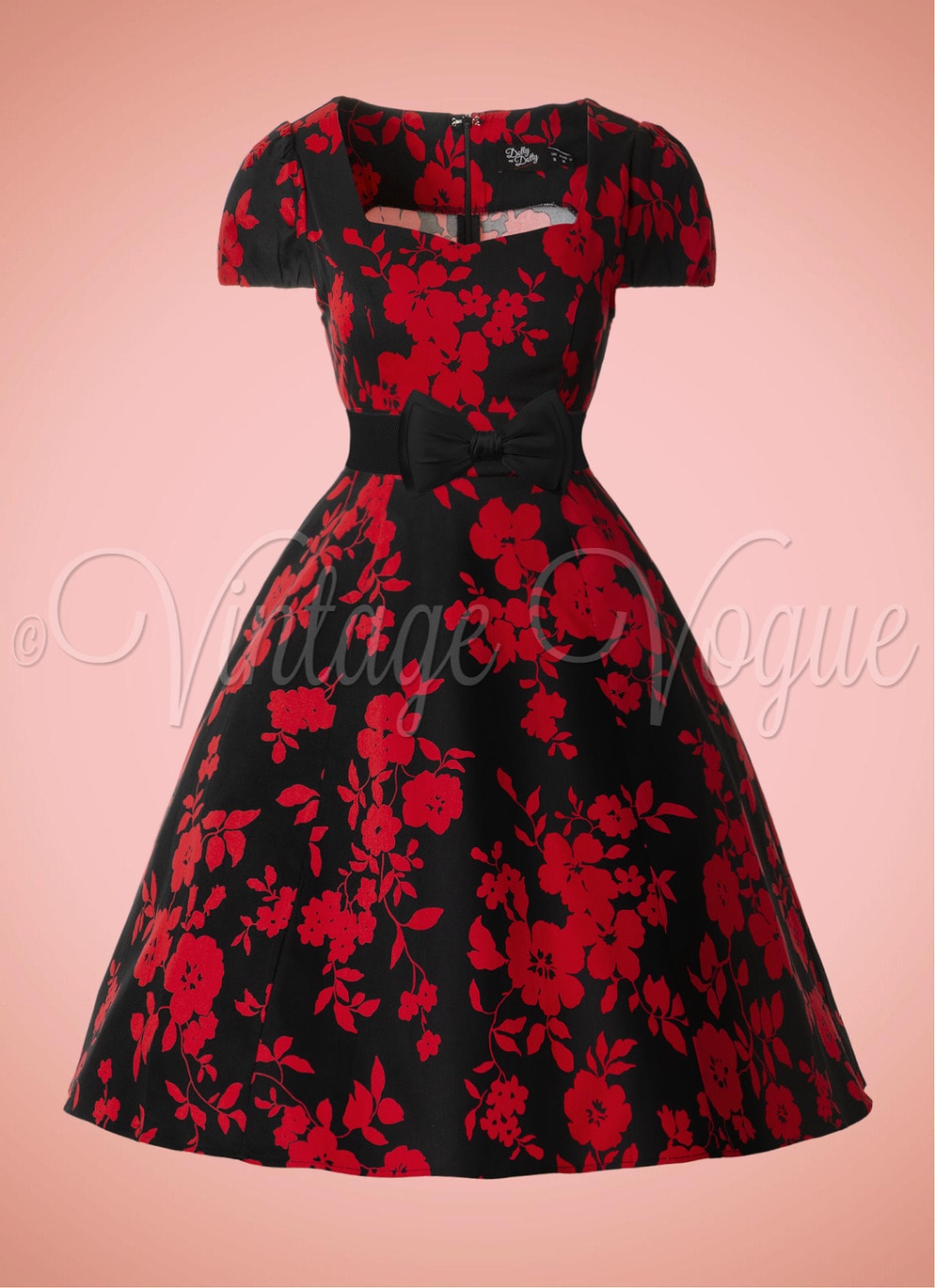 Dolly and Dotty 50's Retro Rockabilly Swing Kleid Claudia Floral in Schwarz Rot 50er Jahre Petticoat Jive Lindy Hop Damen Kleid