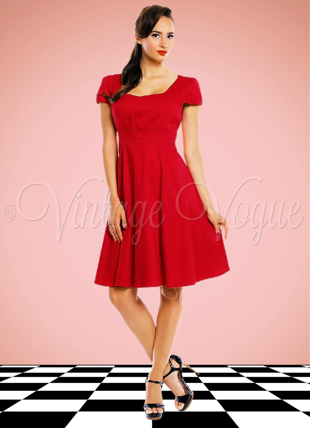 Dolly and Dotty 50's Retro Rockabilly Swing Kleid Claudia Plain in Rot 50er Jahre Petticoat Jive Lindy Hop Damen Kleid